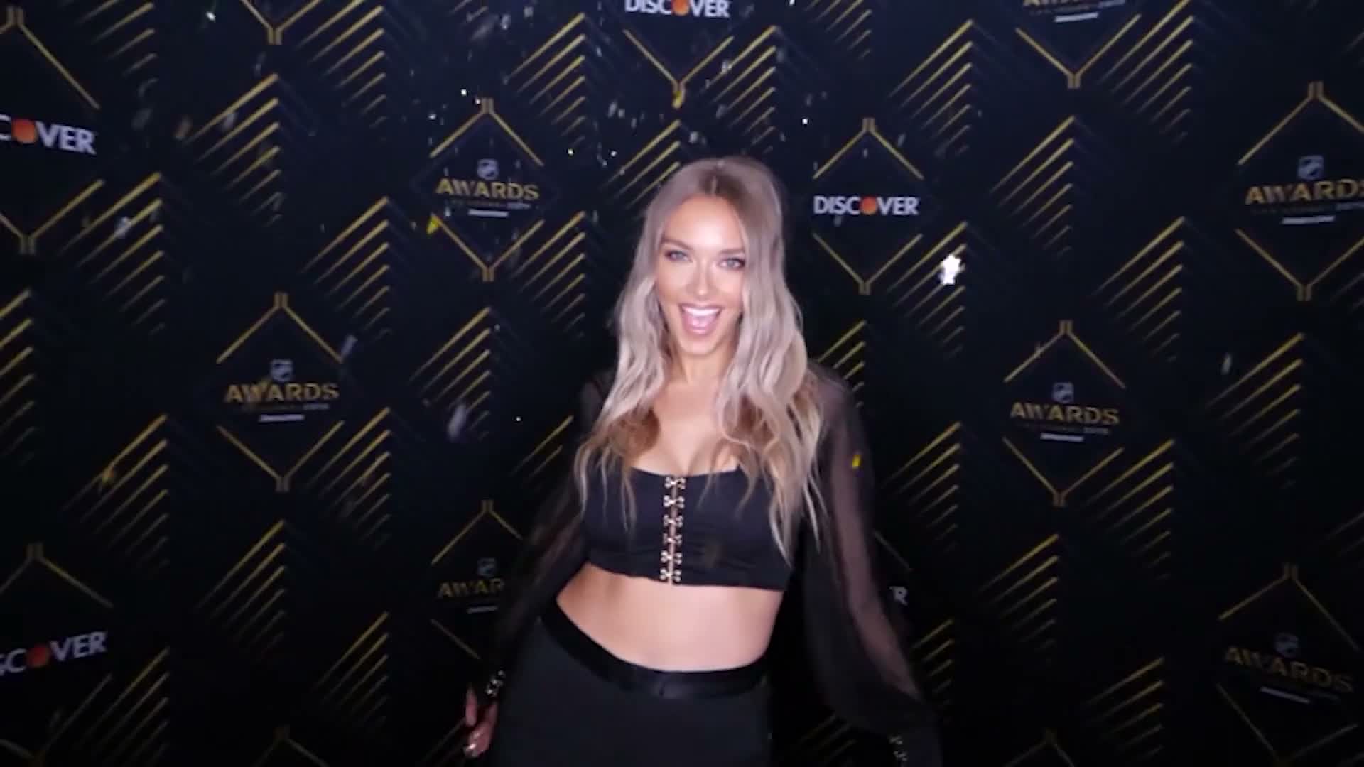 Camille Kostek at the NHL Awards in front of an OrcaVue 360 photo booth