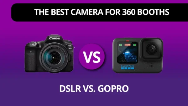 Banner that says "The Best Camera for 360 Photo Booths" wtih a canon 90d and a GoPro below it.